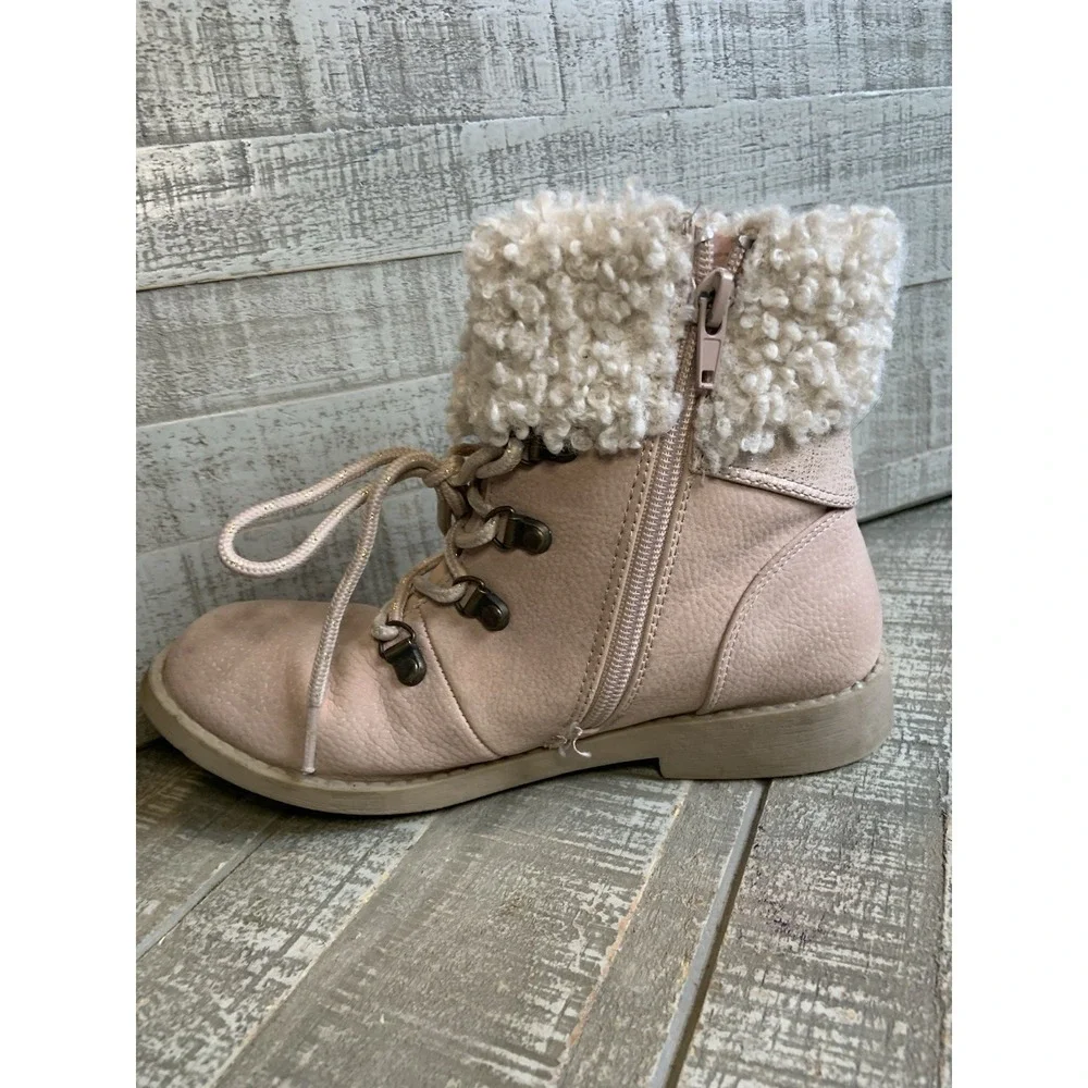 Blowfish Size 3 Kids Girls Light Pink Ankle Boots Faux‎ Fur Lined Side Zip